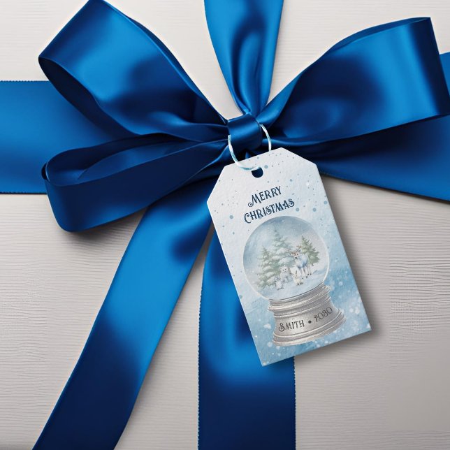 Woodland Baby djur jul Presentetikett (woodland animals snow globe watercolor gift tag)
