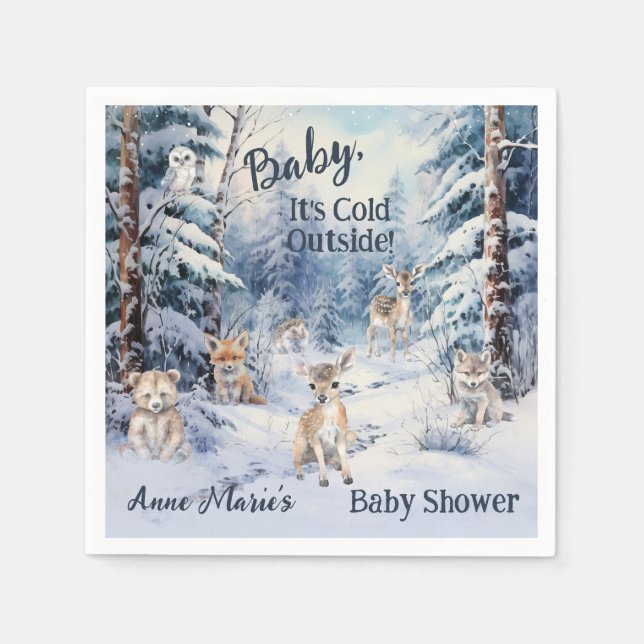 Woodland Baby djur Winter Boy Baby Shower Pappersservett (Framsidan)