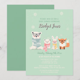 Woodland Baby djur Winter Forest Baby Shower Inbjudningar
