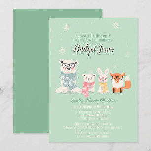 Woodland Baby djur Winter Forest Baby Shower Inbjudningar