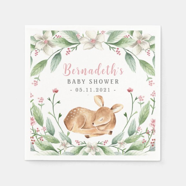 Woodland Baby Fawn Little Hjort Baby Shower Napkin Pappersservett (Framsidan)