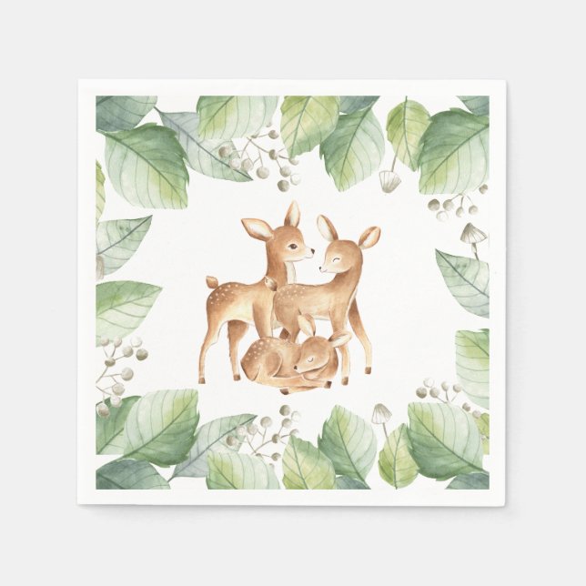 Woodland Baby Fawn Little Hjort Baby Shower Napkin Pappersservett (Framsidan)