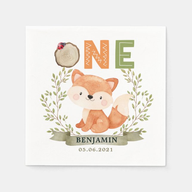 Woodland Baby Fox 1:a födelsedagen Pappersservett (Framsidan)