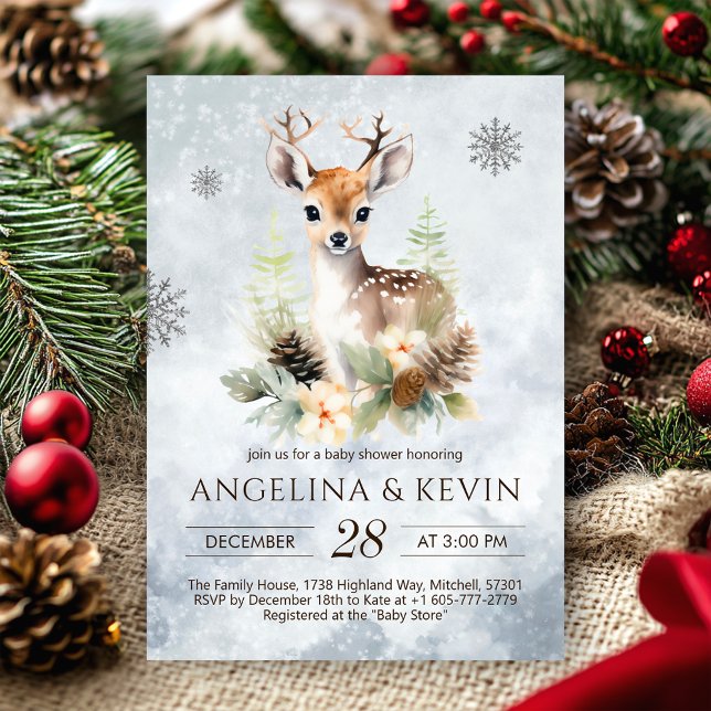 Woodland Baby Hjort Animal Baby Shower Inbjudningar (Woodland Baby Deer Animal Baby Shower Invitation)