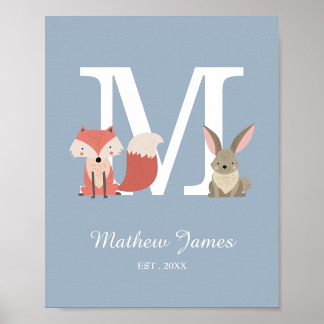 Woodland Baby Initial Monogram Nursery Poster (Framsidan)