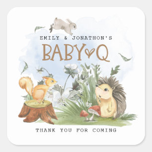Woodland Baby Q Backyard Baby Shower Tack Fyrkantigt Klistermärke