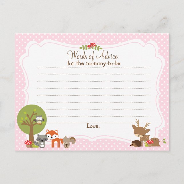Woodland Baby Shower Advice-kort för mamma att var Rådkort (Framsida)