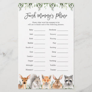 Woodland Baby Shower Avslutar Mamma Phrase Game