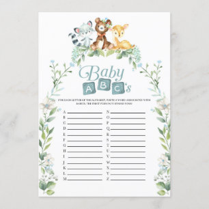 Woodland Baby Shower Baby ABC's Game Inbjudningar