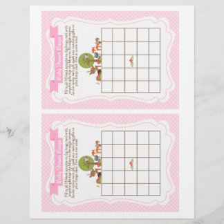 Woodland Baby Shower Bingo Game rosa, 2 på sidan