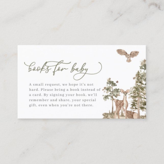 Woodland Baby Shower Bokar for Baby Shower Visitkort (Framsida)