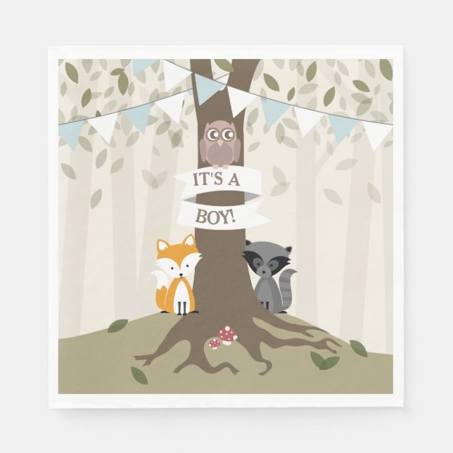 Woodland Baby Shower - Boy Pappersservett (Framsidan)