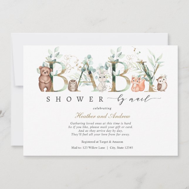 Woodland Baby Shower by Mail Forest Animals Inbjudningar (Framsida)