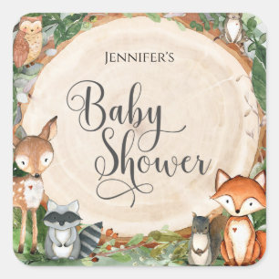 Woodland Baby Shower Classic Round Sticker Fyrkantigt Klistermärke