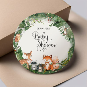 Woodland Baby Shower Classic Round Sticker Runt Klistermärke