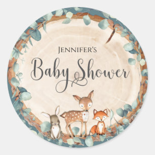Woodland Baby Shower Classic Round Sticker Runt Klistermärke