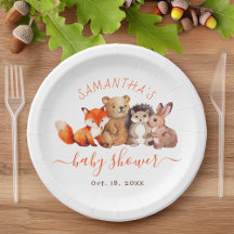 Woodland Baby Shower Cute Forest Animal Red Script