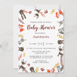 Woodland Baby Shower Cute Forest Animals Neutralt Inbjudningar