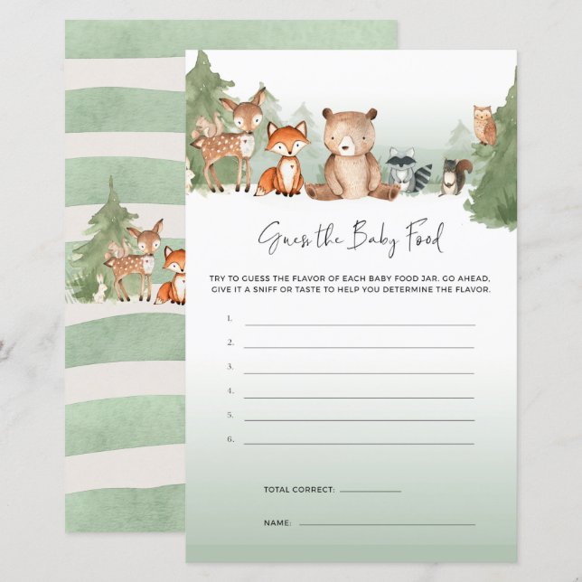 Woodland Baby Shower Game Game Gissa Baby Food (Fram/baksida)