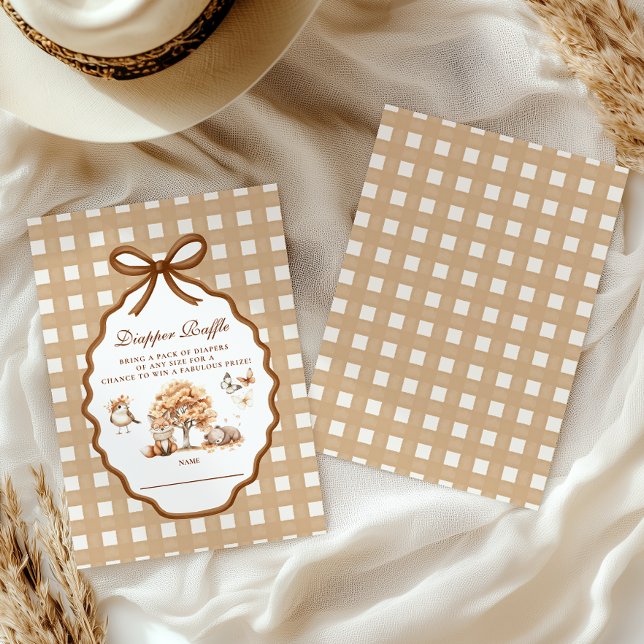 Woodland Baby Shower Gingham Diapper Raffle Tilläggskort (Skapare uppladdad)