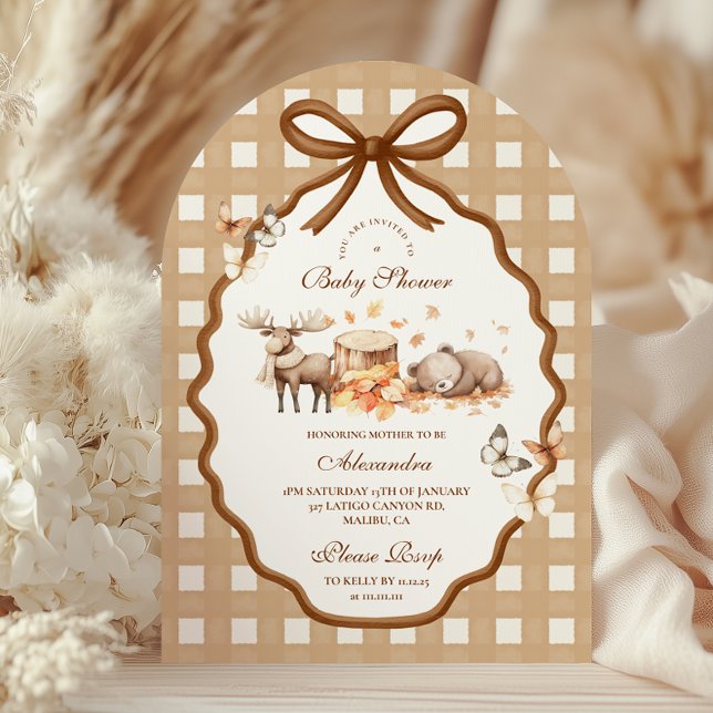 Woodland Baby Shower Gingham Fall Inbjudningar (Skapare uppladdad)