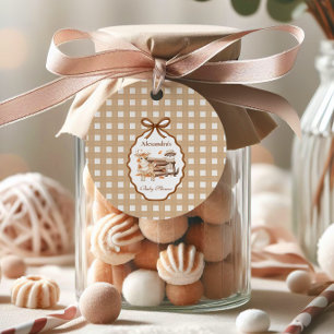 Woodland Baby Shower Gingham Neutralt Gåvor Etiketter