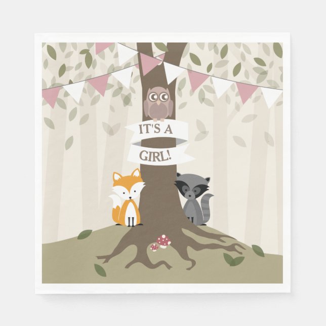 Woodland Baby Shower - Girl Pappersservett (Framsidan)