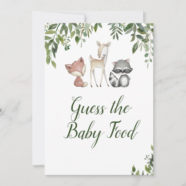 Woodland Baby Shower - Gissa Baby Food Game Inbjudningar (Framsida)