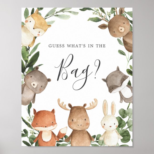 Woodland Baby Shower Gissa vad som finns i Bag-spe Poster (Framsidan)