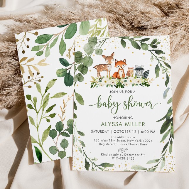 Woodland Baby Shower Greenery Forest Animal Inbjudningar (Skapare uppladdad)