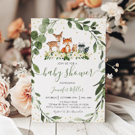 Woodland Baby Shower Greenery Forest Animal Inbjudningar