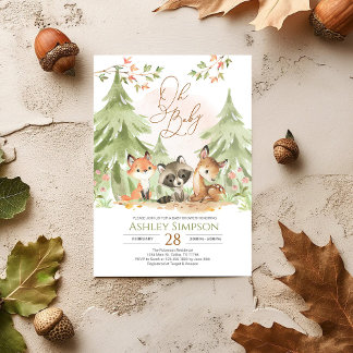 Woodland Baby Shower Greenery Forest Animal Invita Inbjudningar