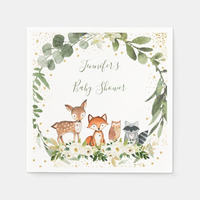 Woodland Baby Shower Greenery Forest Animal Pappersservett (Framsidan)