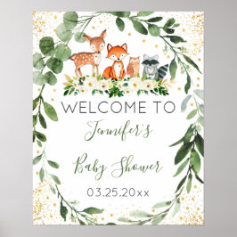 Woodland Baby Shower Greenery Välkommen Poster