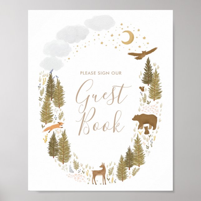Woodland Baby Shower Guest Bok Sign Poster (Framsidan)
