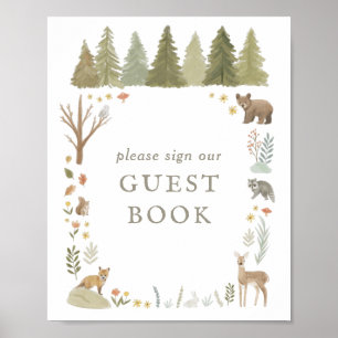 Woodland Baby Shower Guest Bok Sign Poster