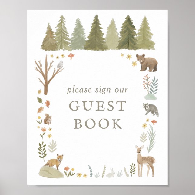 Woodland Baby Shower Guest Bok Sign Poster (Framsidan)
