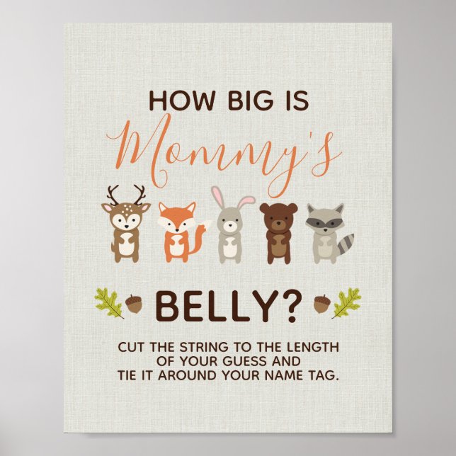 Woodland Baby Shower How Big is Mamma Belly Game Poster (Framsidan)