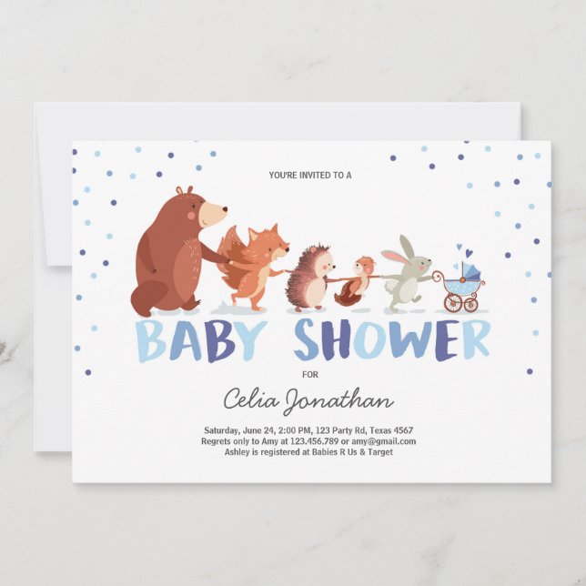 Woodland Baby Shower-inbjudan Boy Forest Animals Inbjudningar (Framsida)