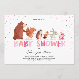 Woodland Baby Shower-inbjudan Flickor rosa Animals Inbjudningar