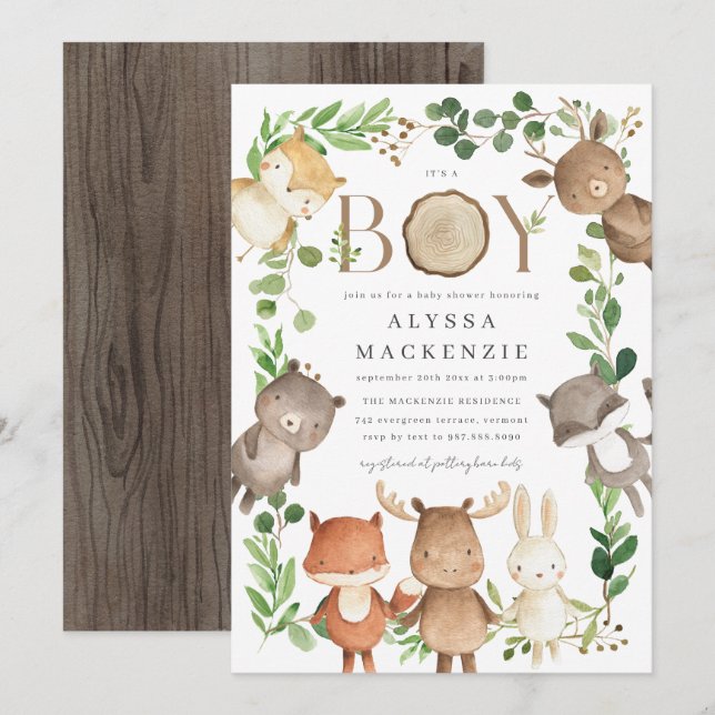 Woodland Baby Shower Invitation Inbjudningar (Fram/baksida)