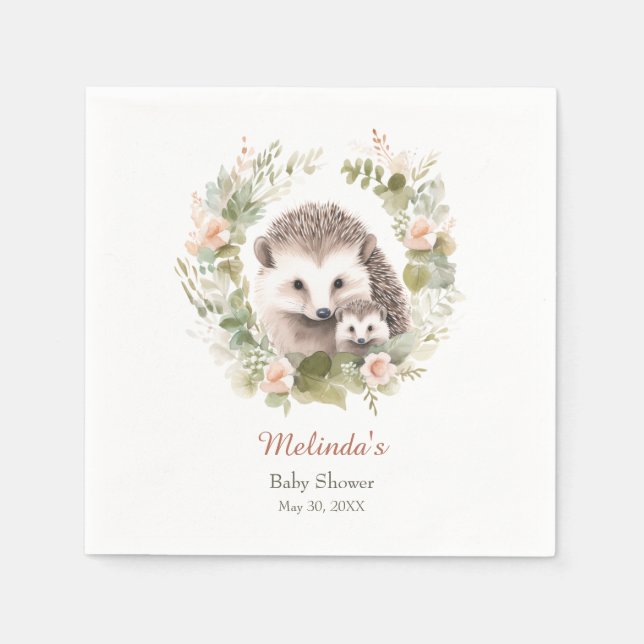 Woodland Baby Shower med Cute Hedgehog Pappersservett (Framsidan)