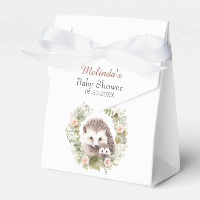Woodland Baby Shower med Cute Hedgehog Presentaskar (Framsidan Sidan)