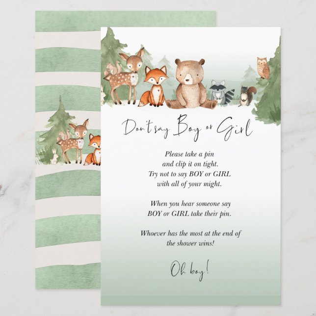 Woodland Baby Shower Mini Sign Boy eller Girl (Fram/baksida)