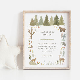 Woodland Baby Shower Nappar Hunt Sign Poster