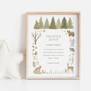 Woodland Baby Shower Nappar Hunt Sign Poster