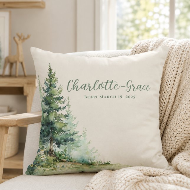 Woodland Baby Shower • Neutral Beige Forest Design Kudde (Woodland Baby Shower •Neutral Beige Forest Design Throw Pillow)