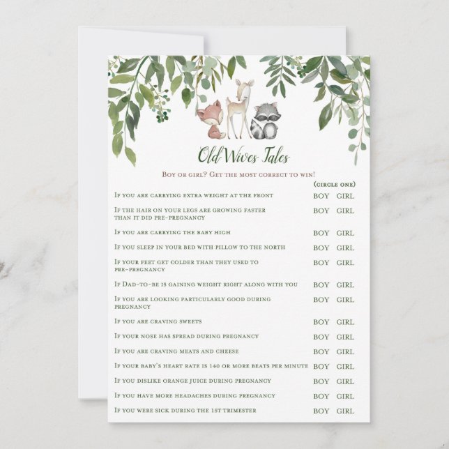 Woodland Baby Shower Old Wives Tale Game Inbjudningar (Framsida)