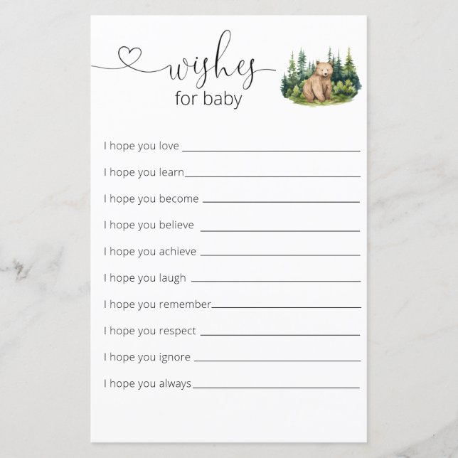 Woodland Baby Shower Önskemål för Baby (Framsida)