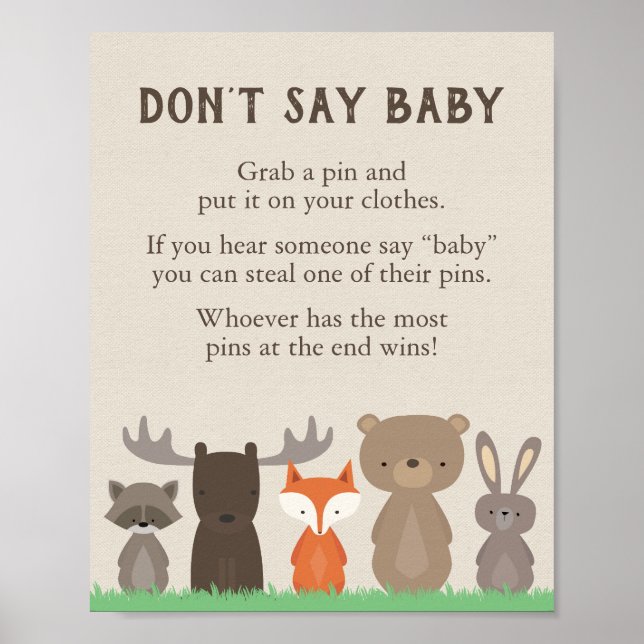 Woodland Baby Shower Säg inte Baby-spelsignatur Poster (Framsidan)